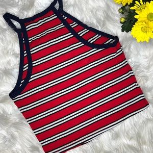 Heart & Hips | Red Striped Sleeveless Crop Top